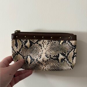 Snakeskin Patterned pouch with Brown Trim